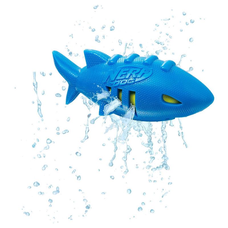 NERF Shark Super Soaker Football Dog Toy - Blue/Green - 7&#34;, 3 of 5