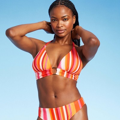 Women's Ring-Front Longline Triangle Bikini Top - Shade & Shore™ Multi  Striped D/DD Cup