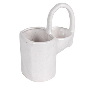 Storied Home Stoneware Sponge and Dish Brush Holder, White Speckled Finish - 1 of 4