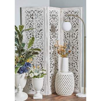 Farmhouse Wood Carved Room Divider Screen White - Olivia & May