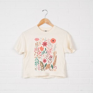 Simply Sage Market Women's Pastel Wildflowers Short Sleeve Relaxed Fit Cropped Tee - 1 of 4