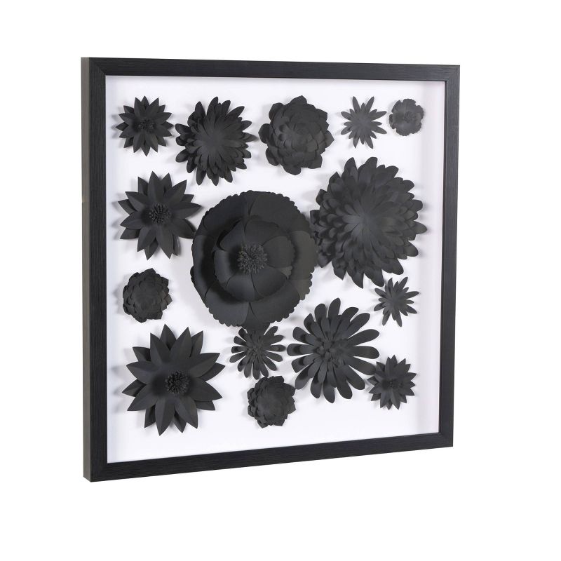 Olivia &#38; May 20&#34;x20&#34; Paper Floral Cluster Shadow Box with Varying Shapes and Sizes Black, 5 of 8