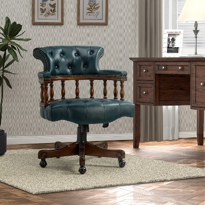 Zacharie  Chesterfield Captains Classical Genuine Leather Height-adjustable Executive Chair with Nailhead Trims  | KARAT HOME