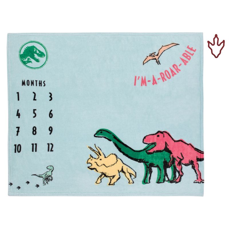 Welcome to the Universe Baby Jurassic World Blue, Green, Orange and Yellow I'm-a-Roar-able Dinosaur Super Soft Milestone Baby Blanket, 1 of 7
