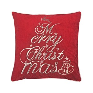 Yukimo Red Velvet Christmas Throw Pillow with Merry Christmas Embroidery, 20x20 Inch with Insert, Holiday Decorative Pillow for Couch and Bed - 1 of 4