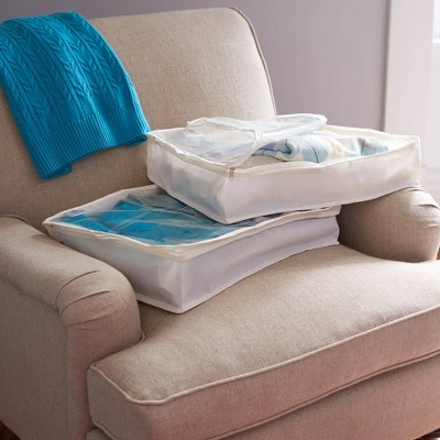 Natural Canvas Sweater Storage Bags with Clear PEVA Top, Set of 2