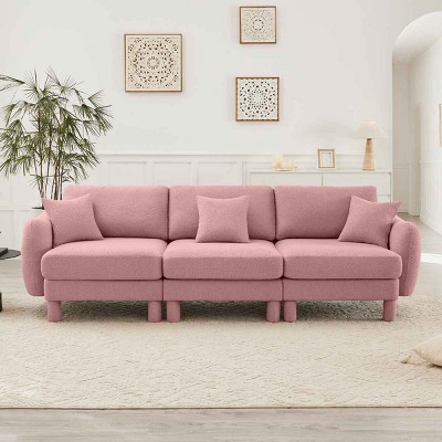 Modern Boucle 3-Seater Sectional Sofa, Sculptural Style Couch with Armrests and Cylindrical Legs, Fabric Couch with Plush Cushion-Coolbibila