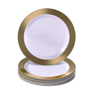 Silver Spoons Metallic Rimmed Plastic Plates for Party, Heavy Duty Disposable Dinner Set, (10 PC), Ritz Collection - 1 of 2