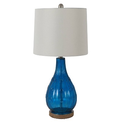 27.5" Emma Embossed Glass Table Lamp Indigo - Decor Therapy