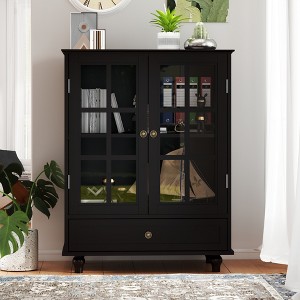 GDFStudio Ekko Minimalist 36.22'' Storage Cabinet with Tempered Glass Doors, Adjustable Shelves and Drawer, Blue - 1 of 4