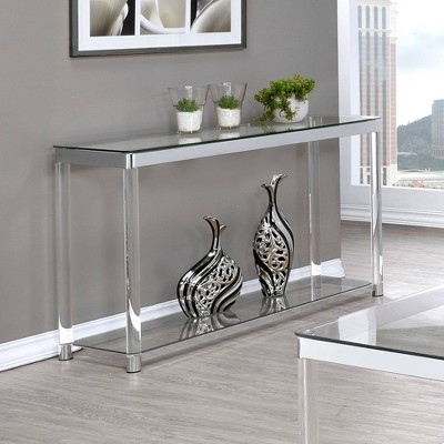 Chrome and Clear Glass Sofa Table with Storage Shelf
