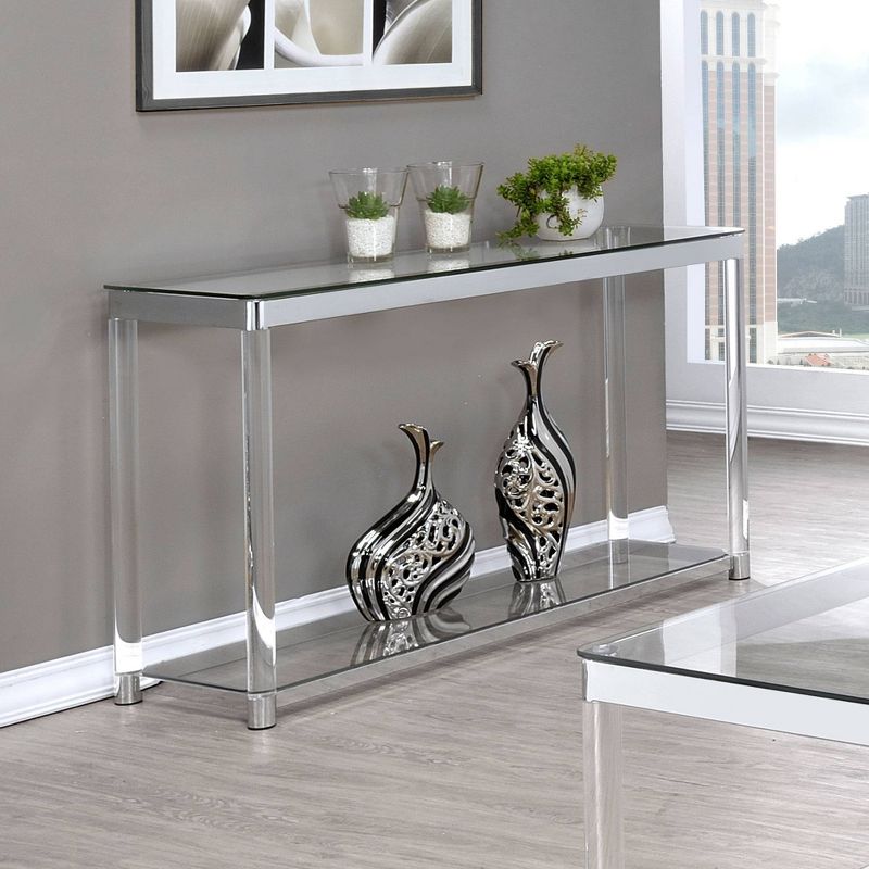 Anne Acrylic Console Sofa Table with Glass Top and Shelf Chrome - Coaster, 3 of 6