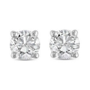 Pompeii3 1/2Ct Round Diamond Studs Earrings in 14K White Or Yellow Gold Basket Setting - 1 of 4