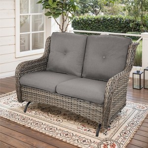 POCASSY 52" Wide Outdoor Loveseat, Rocking Glider All Weather Wicker Patio Gliding Loveseat with Deep Seat for Porch Balcony and Backyard - 1 of 4