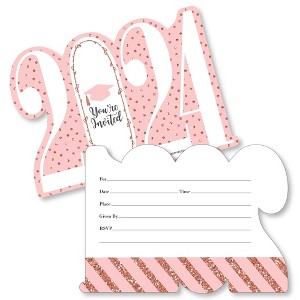 Big Dot of Happiness Rose Gold Grad - Shaped Fill-In Invitations - 2024 Graduation Party Invitation Cards with Envelopes - Set of 12 - 1 of 4