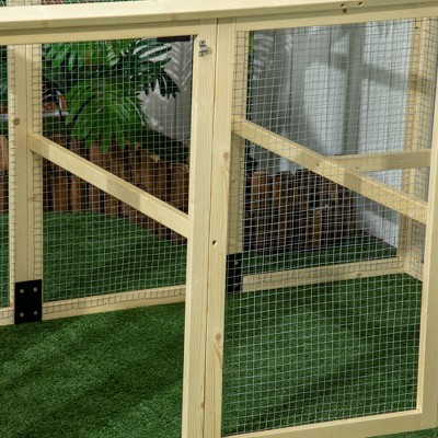 Natural Wood Large Chicken Coop with Spacious Run and Perches