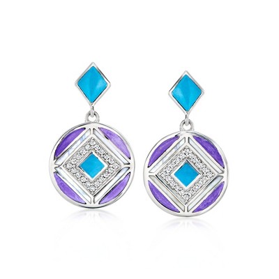 Ross-Simons Mother-Of-Pearl and 4.23 ct. t.w. Multi-Gemstone Disc Drop Earrings in Sterling Silver