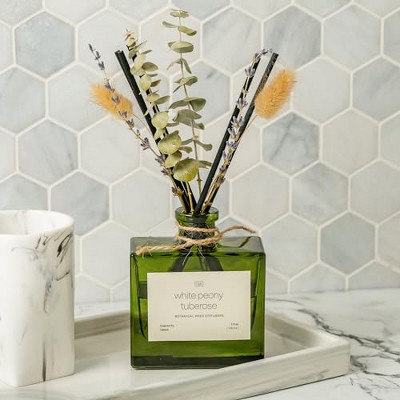 Green Glass Reed Diffuser with White Peony Tuberose Scent