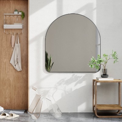 Metallic Titanium Arched Wall Mirror with Thin Rim