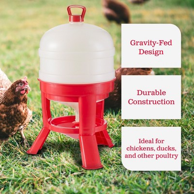 Heavy Duty Red and White 8 Gallon Poultry Waterer with Gravity-Fed Design