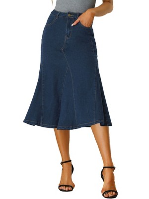 Women's High Waisted Distressed Elegant A-line Flowy Maxi Denim