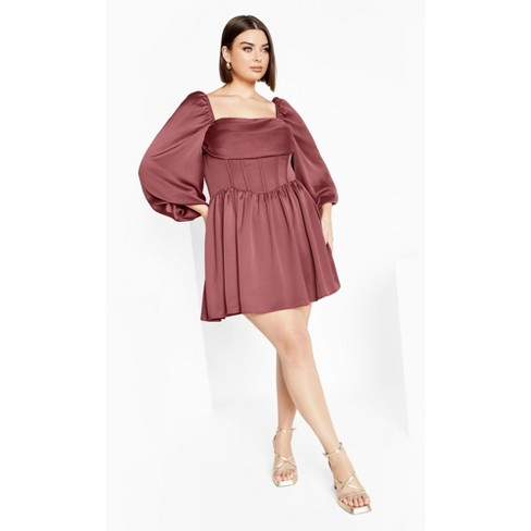 Women s Plus Size Flirty Corset Long Sleeve Mini Dress Rose City Chic Target