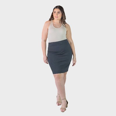 24seven Comfort Aapparel Womens Plus Elastic Waist Solid Color Knee Length Pencil Skirt