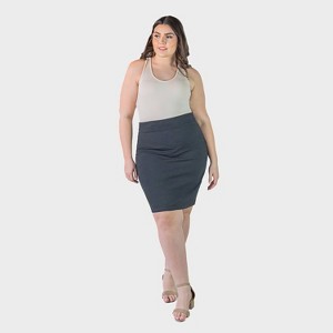 24seven Comfort Aapparel Womens Plus Elastic Waist Solid Color Knee Length Pencil Skirt - 1 of 4
