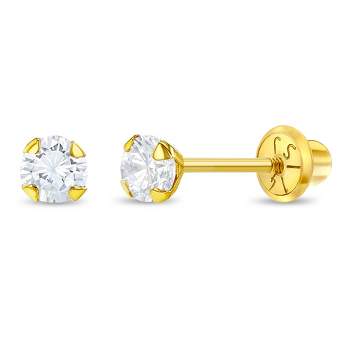 14K Yellow Gold Round 2mm Solitaire CZ Stud Screw-Back Earrings for Cartilage Piercing or Second Earring Hole, Women's, Size: One Size