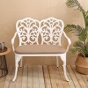 Outdoor Garden Bench with Floral Backrest Patio Park Bench with Cushion Decorative Metal Seating for Porch Lawn or Yard Outdoor Furniture-The Pop Home - 2 of 4