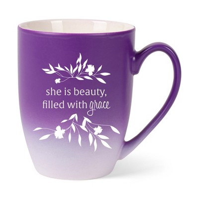 Elanze Designs She Is Beauty Filled With Grace Two Toned Ombre Matte Purple and White 12 ounce Ceramic Stoneware Coffee Cup Mug