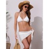 INSPIRE CHIC Women's Shell Decoration Herringbone Bikini Sets, 3 Piece Halter Top Tie Side Triangle Bottom with Cover Up Skirt - 4 of 4