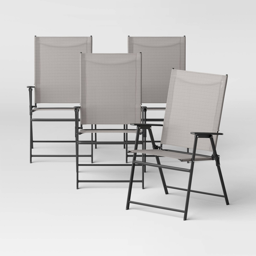 Photos - Chair 4pc Sling Patio Dining Folding  Tan - Room Essentials™