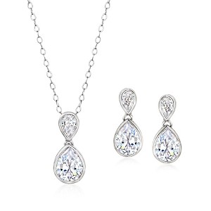 Ross-Simons 3.70 ct. t.w. CZ Jewelry Set: Drop Earrings and Pendant Necklace in Sterling Silver Size 16 - 1 of 4