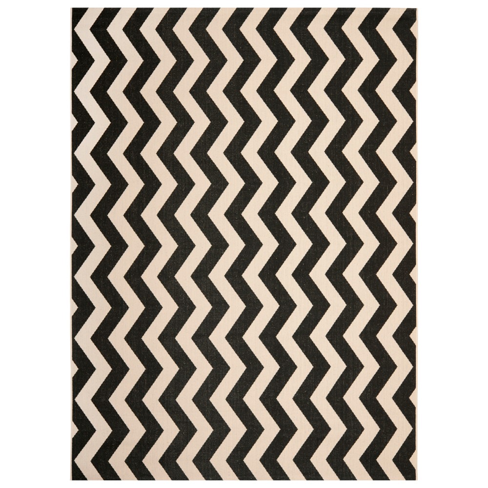 8'11inX12' Courtyard Ayden Chevron Outdoor Rug - Black/Beige - Safavieh