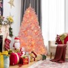 Tangkula 6/7FT Pink Artificial Christmas Tree Pre-lit Hinged Snow Flocked Xmas Tree with 808/1200 Branch Tips 8 Lighting Modes - 3 of 4