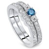 Pompeii3 3/4ct Round Blue Diamond 3-Stone Engagement Ring Wedding Set 10K White Gold - 2 of 3