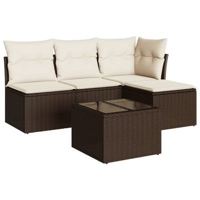 vidaXL Garden Sofa Set Brown PE Rattan, Powder-Coated Steel, Tempered Glass