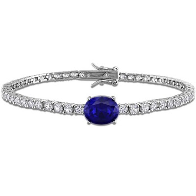 EVERLY JEWELRY | Sterling Silver 9 CT TGW Created Blue Sapphire and Created White Sapphire Bracelet, 7.25 inch