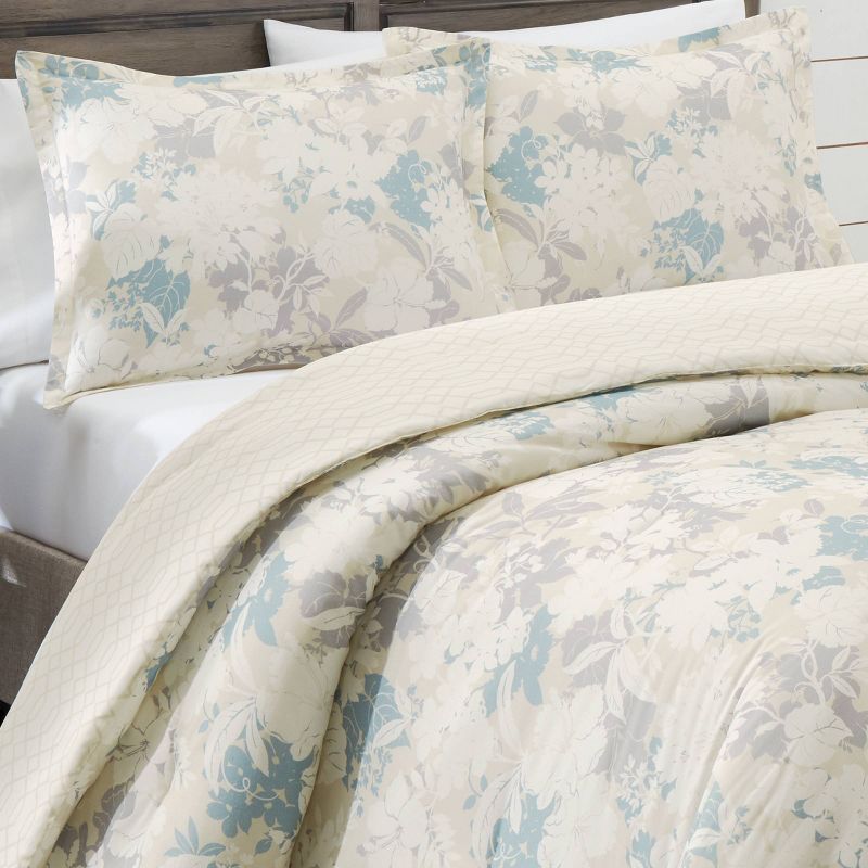 3pc Queen Floral Garden Party Reversible Comforter Set Teal - Marble Hill, 2 of 6
