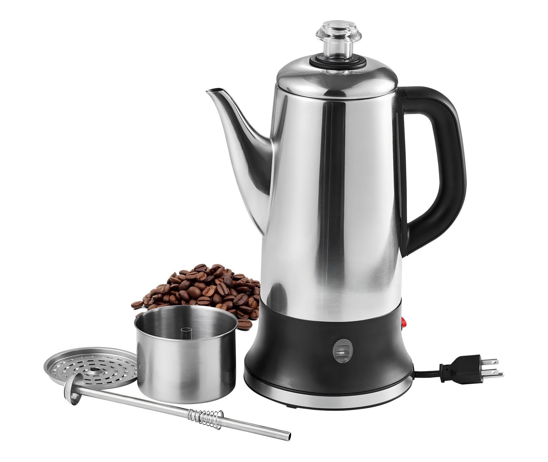 12-Cup Electric Coffee Percolator with Keep Warm Function, 304 Stainless Steel, Quick Brew, Heat-Resistant Handle, Silver