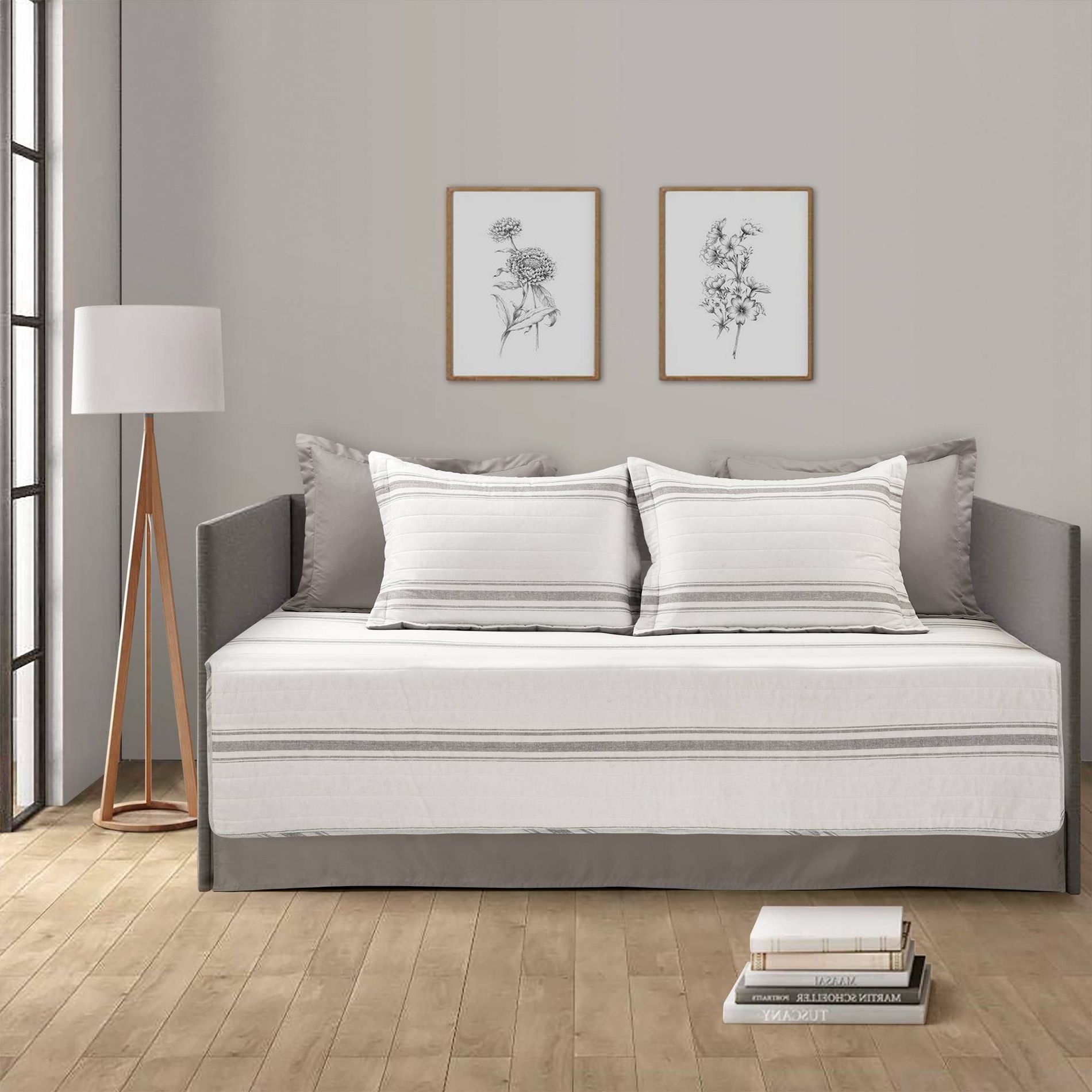 Twin Farmhouse Stripe Quilted Daybed Cover Set Gray - Lush Décor
