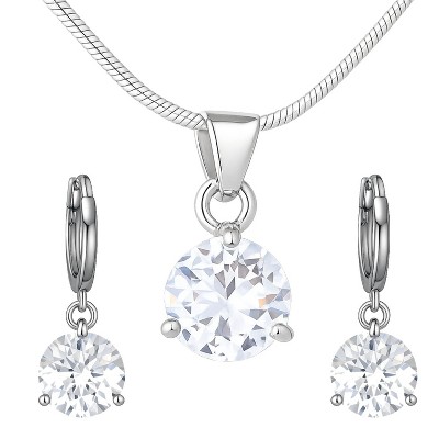 Elegant Style Jewelry Set, Necklace and Earrings, Round White Zirconia Pendant