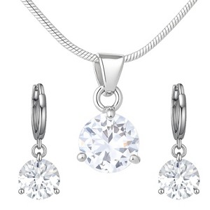 Elegant Style Jewelry Set, Necklace and Earrings, Round White Zirconia Pendant - 1 of 4
