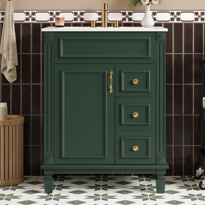 ORRD 24" Bathroom Vanity with Ceramic Sink, Modern Cabinet with 2 Drawers & Adjustable Shelf