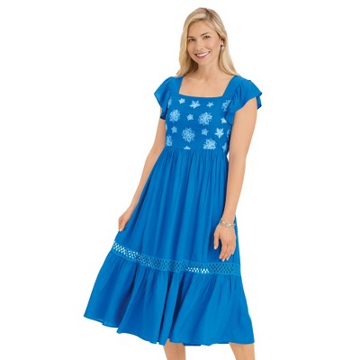 Collections Etc Embroidered Smock Back Dress