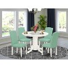 HomeStock 5-Piece Round Linen White Finish Solid Wood Top Dining Table with 4 Parson Chair - 2 of 4