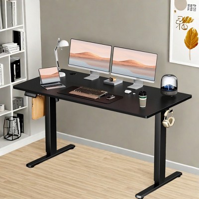 GlasFlength Desks Ergonomic Standing Desk, Height Adjustable Computer Desk with Control Panel Headphone Hook, Height 28.7'' to 48'', Black, 55Inches