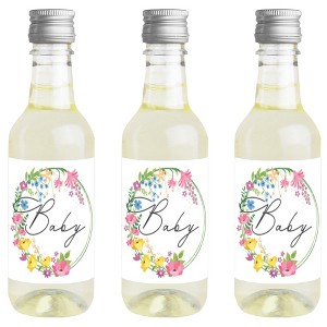 Big Dot of Happiness Wildflowers Baby - Mini Wine and Champagne Bottle Label Stickers - Boho Floral Baby Shower Favor Gift - Set of 16 - 1 of 4