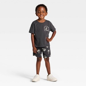 Grayson Mini Toddler Boys' French Terry Shorts and T-Shirt Set - Black - 1 of 4